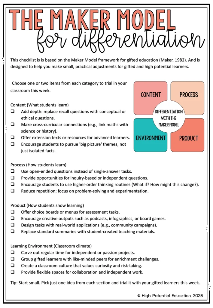 Differentiation Made Simple: Using the Maker Model with Gifted Learners